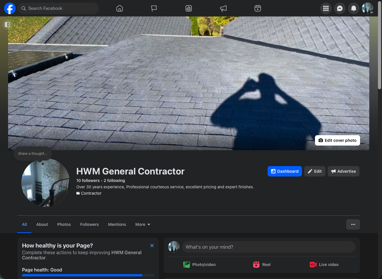HWM General Contractor Facebook Page Screenshot