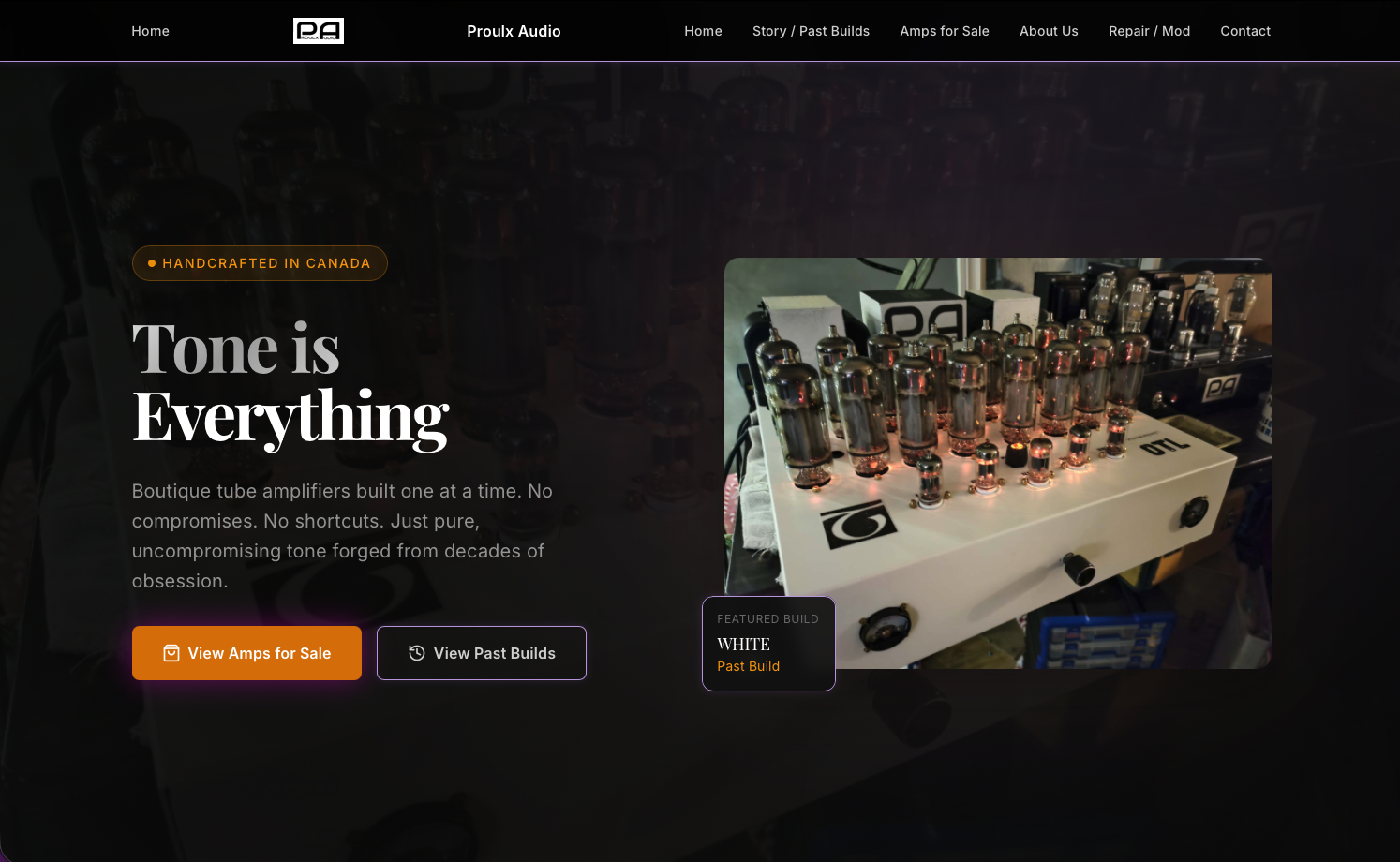 Proulx Audio Amp Design Website Design Portfolio Example by CraftWeb Studios
